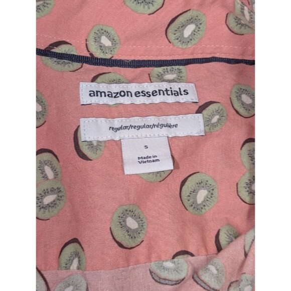 Amazon Essentials Button Down S Men's Pink Kiwi Print Short Sleeve Fruit Quirky - Picture 5 of 6
